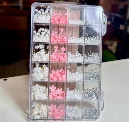 mix flores 3D blanco,rosa y piedras de 24pcs