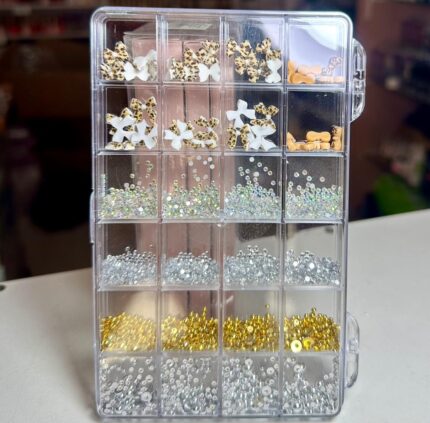 mix perlas cromadas-tornasol y moñitos de 24pcs